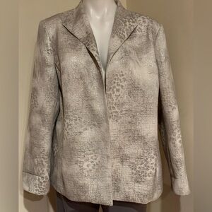 CHICO’S No Button Open White & Silver Metallic Festive Blazer Jacket Sz 3